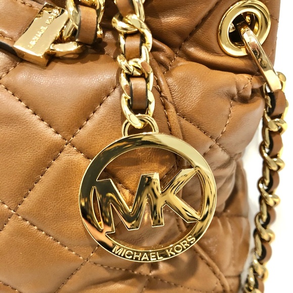 Michael Kors Handbags - Michael Kors Susannah Quilted Tote Bag - Light Brown/Cognac & Gold